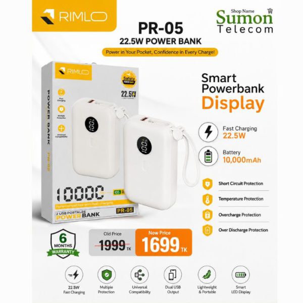 Rimlo PR-05 22.5W Fast Charging Power Bank (10,000mAh)